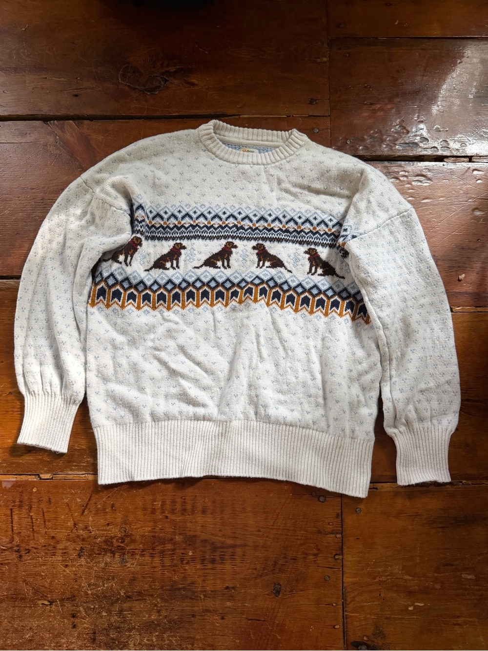 L.L. Bean Cream Crewneck Sweater with hunting Dog Fair Isle Motif M - Picture 1 of 6